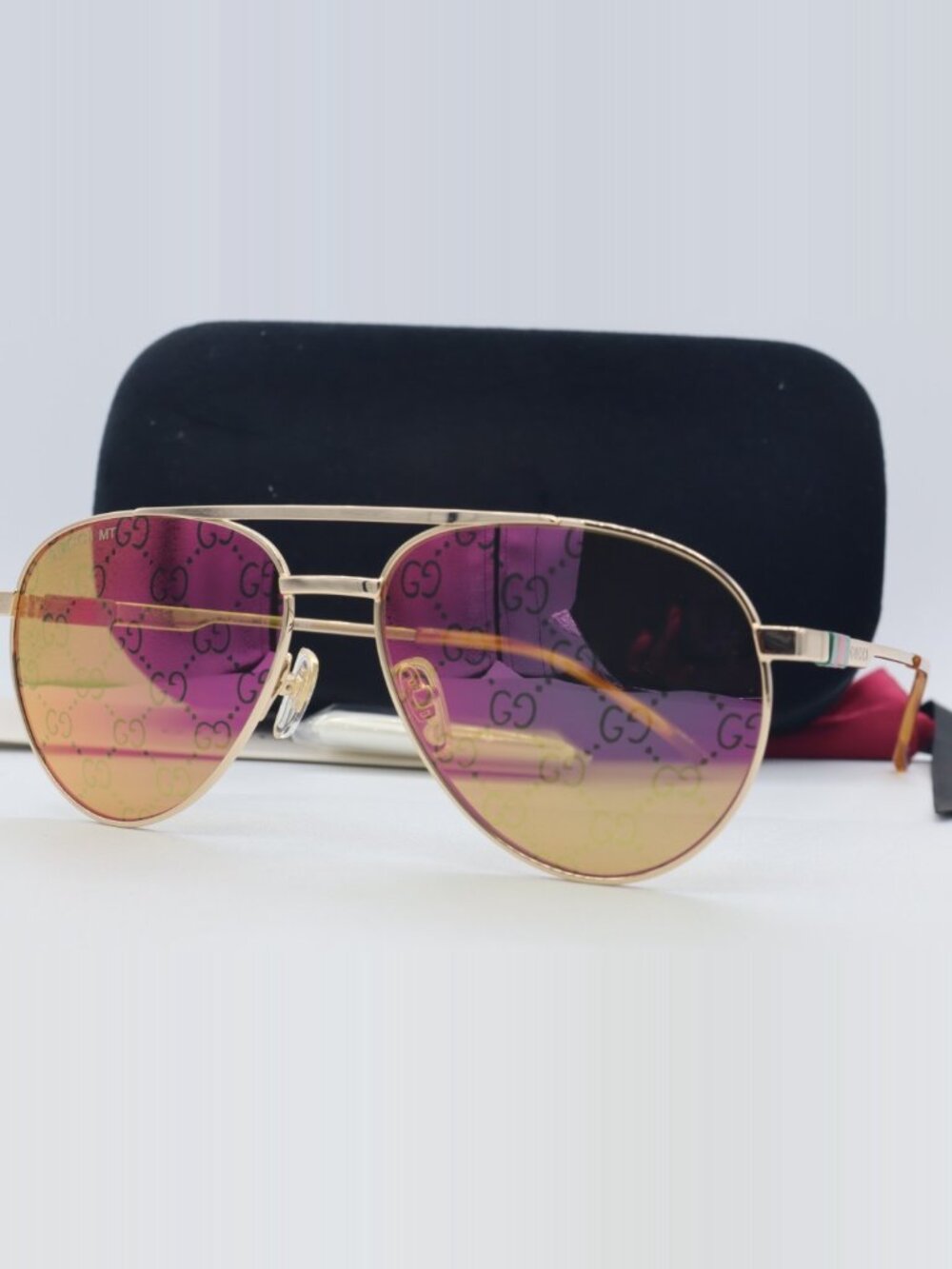 Gucci GG 1679S 002 Aviator Mammogram GG Gold Sunglasses Pink Lenses - Picture 2 of 5